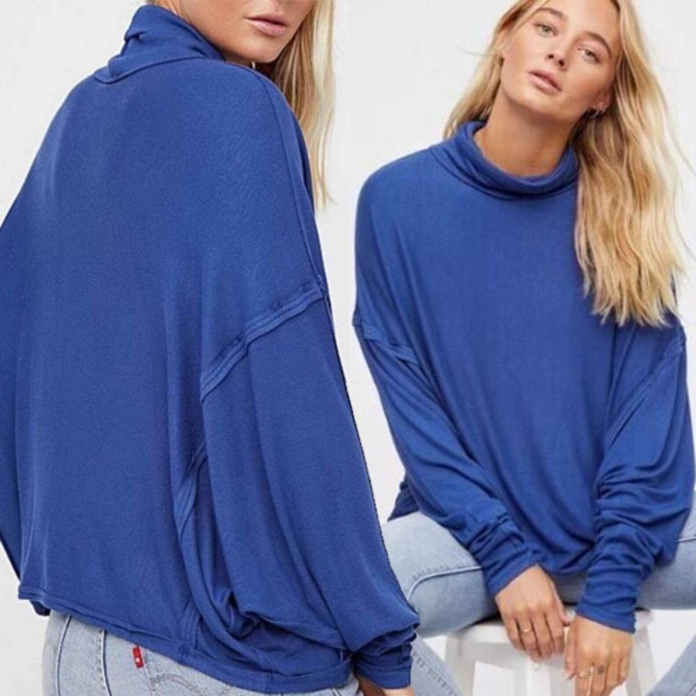 Free People Royal Blue Oversized Cowl Neck Sweater